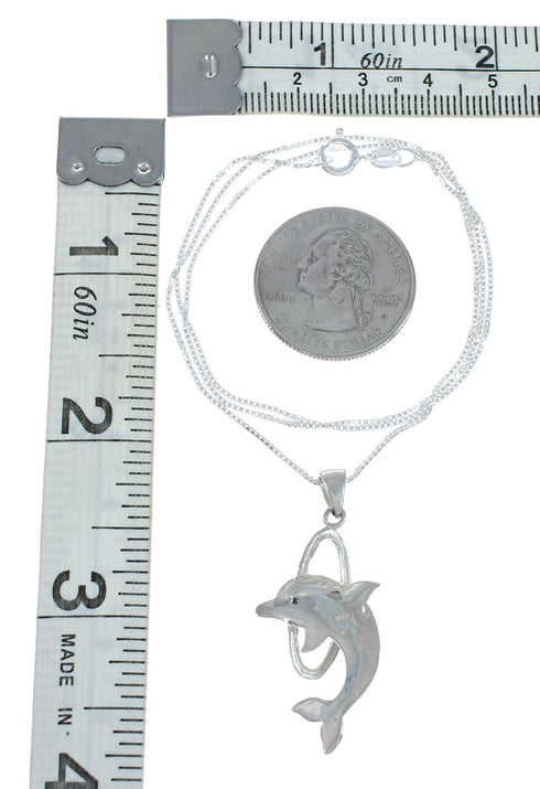 Southwest Dolphin Jet Inlay Sterling Silver Box Chain Necklace Set JX129137